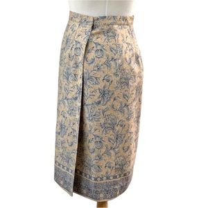 Barrie Pace Tailleur Platinum Silk Wool  Wrap Around Button Chinoiserie Skirt